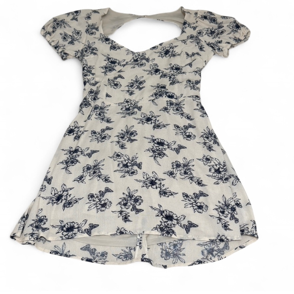 La Hearts Cream and Blue Floral Dress with Open Back